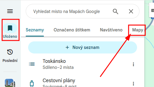 Obrázek Jak si vytvořit vlastní Google mapu a vložit ji na stránky Mapy Googlu, uložené seznamy