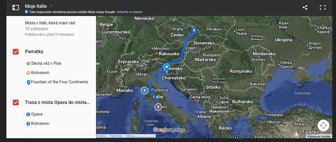 Obrázek Jak si vytvořit vlastní Google mapu a vložit ji na stránky výsledná mapa